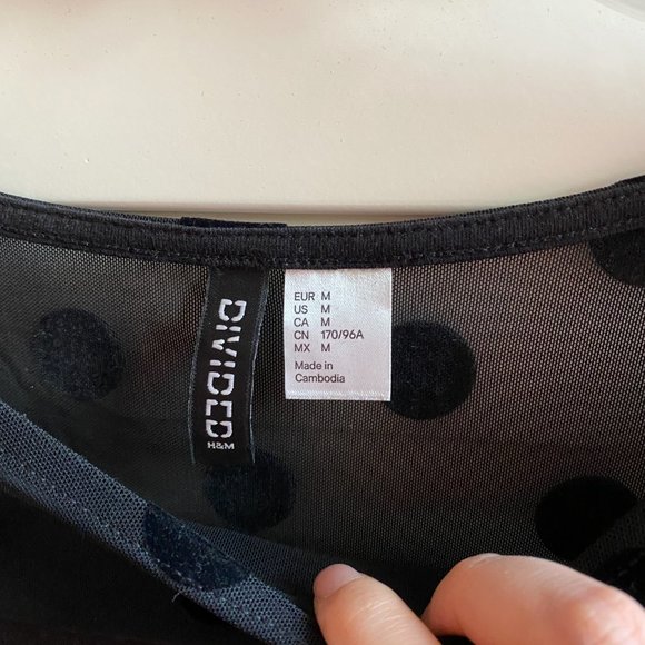 H&M Divided Sheer Mesh Polka Dot Black Long Sleeved Top - Picture 3 of 4